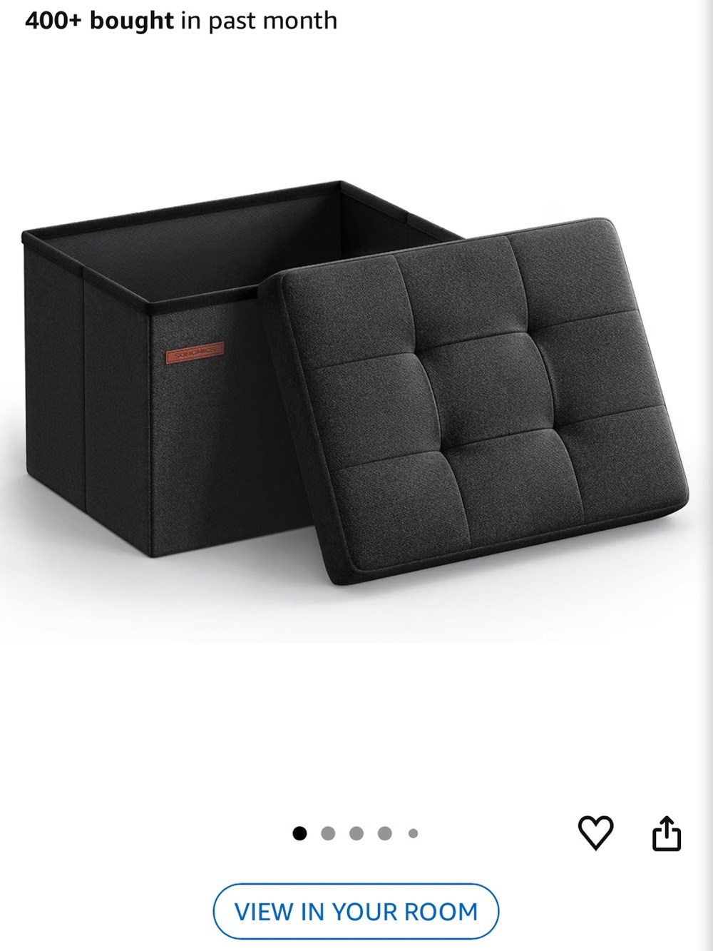 Black Fabric Storage Ottoman with Padded Lid - Home Storage & Organization